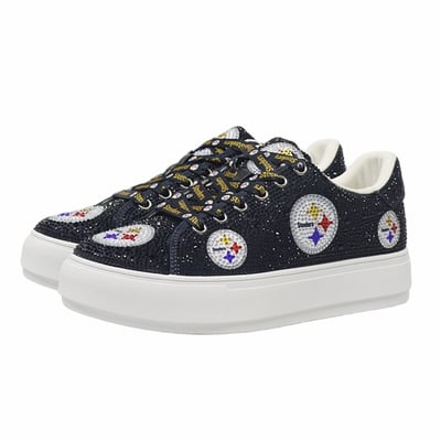  Pittsburgh Steelers Cuce Women's Crystal Team Logo Sneakers - Black