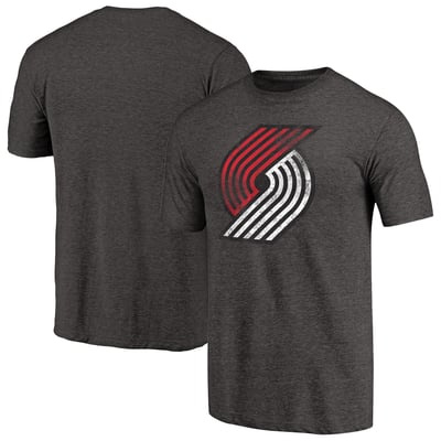 Portland Trail Blazers Distressed Team Logo Tri-Blend T-Shirt - Heather Black