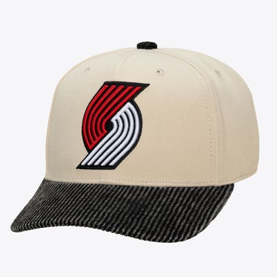 Portland Trail Blazers Mitchell & Ness Washed Corduroy Pro Crown Snapback Hat - Cream/Black
