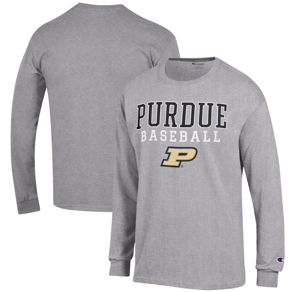 Purdue Boilermakers Champion Baseball Stack Long Sleeve T-Shirt - Gray