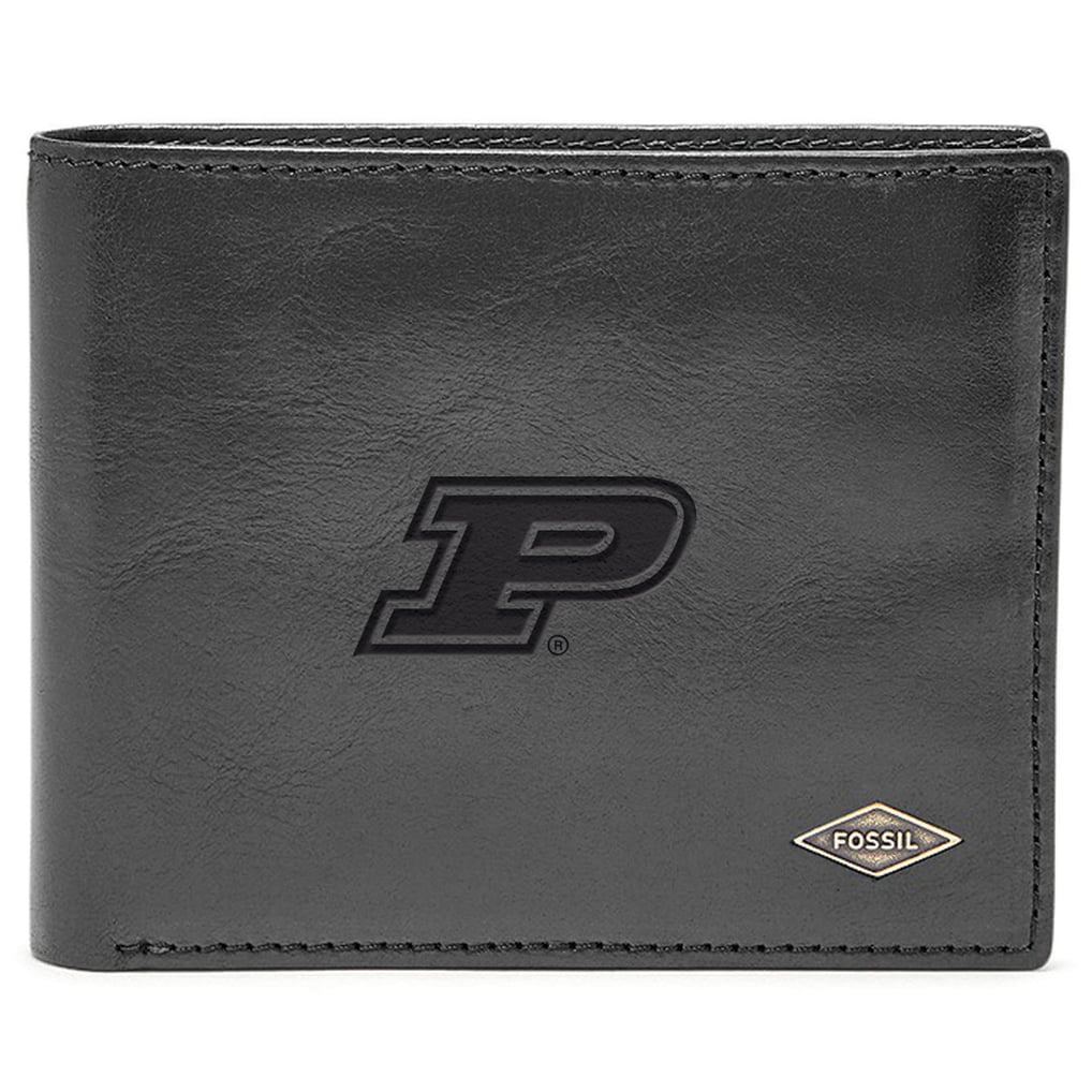 Purdue Boilermakers Fossil Leather Ryan RFID Flip ID Bifold Wallet - Black