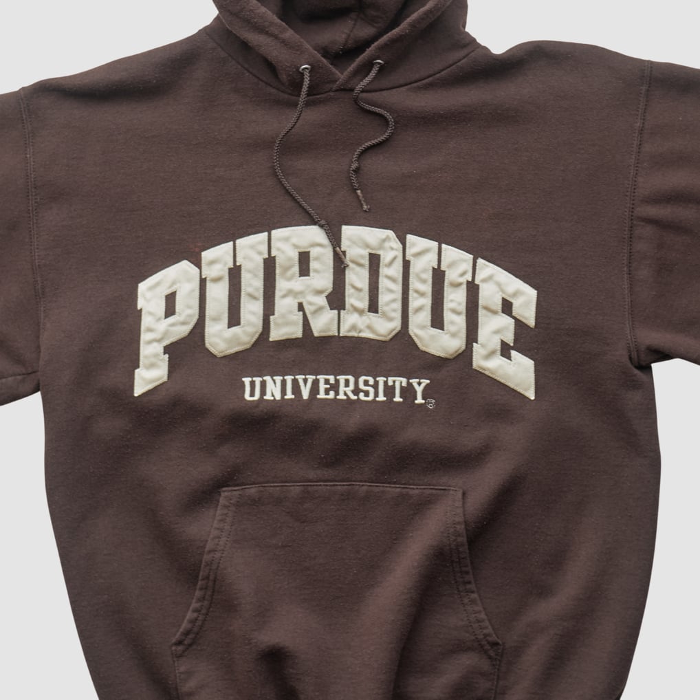 Purdue Boilermakers Champion 2000s Hooded Pullover Sweatshirt - Brown - S by Fanatics Real Vintage