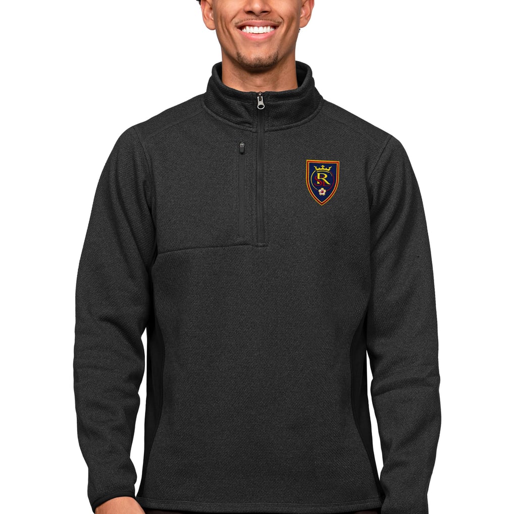 Real Salt Lake Antigua Primary Team Logo Course Quarter-Zip Pullover Top - Heather Black