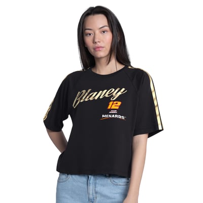  Ryan Blaney G-III 4Her by Carl Banks Women's Cropped Classic Play Gold Trim Raglan T-Shirt - Black