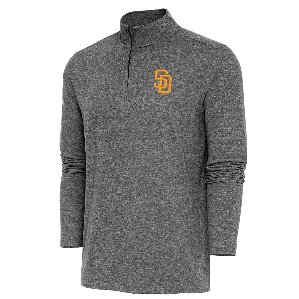  San Diego Padres Antigua Hunk Quarter-Zip Pullover Top - Heather Black
