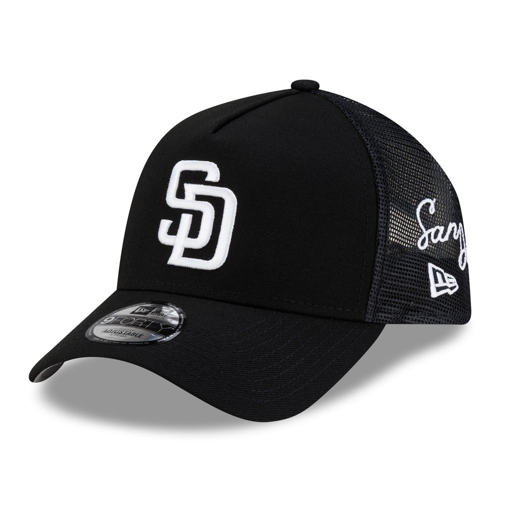 San Diego Padres New Era Side Script 9FORTY A-Frame Trucker Adjustable Hat - Black