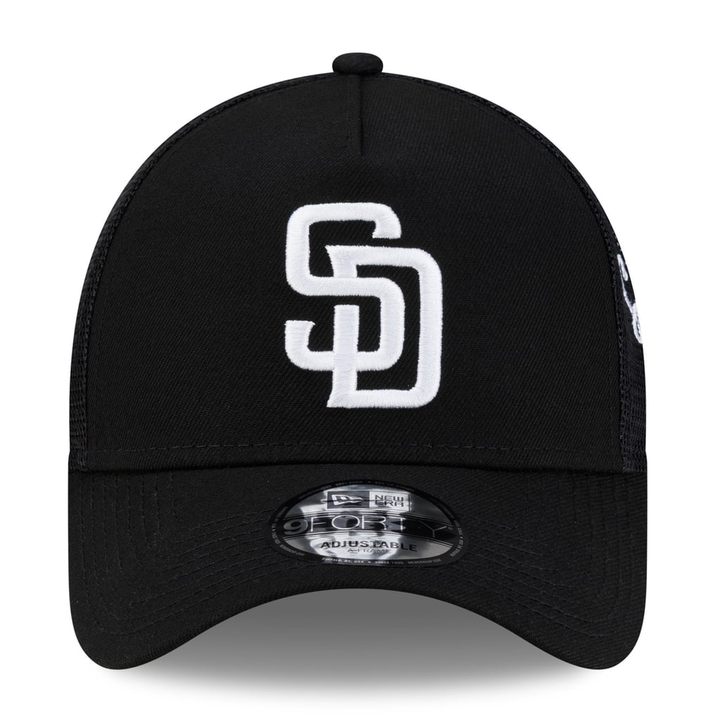 San Diego Padres New Era Side Script 9FORTY A-Frame Trucker Adjustable Hat - Black