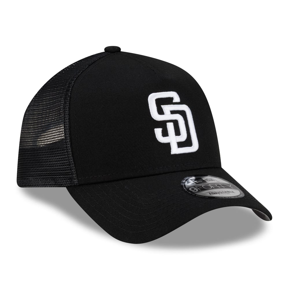San Diego Padres New Era Side Script 9FORTY A-Frame Trucker Adjustable Hat - Black