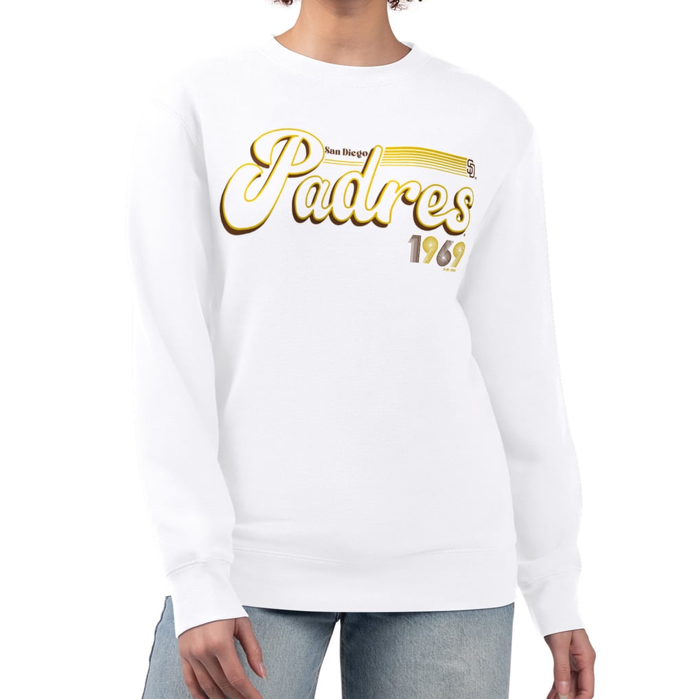 San Diego Padres Starter Women's Groovy Script Team Fleece Pullover Sweatshirt - White