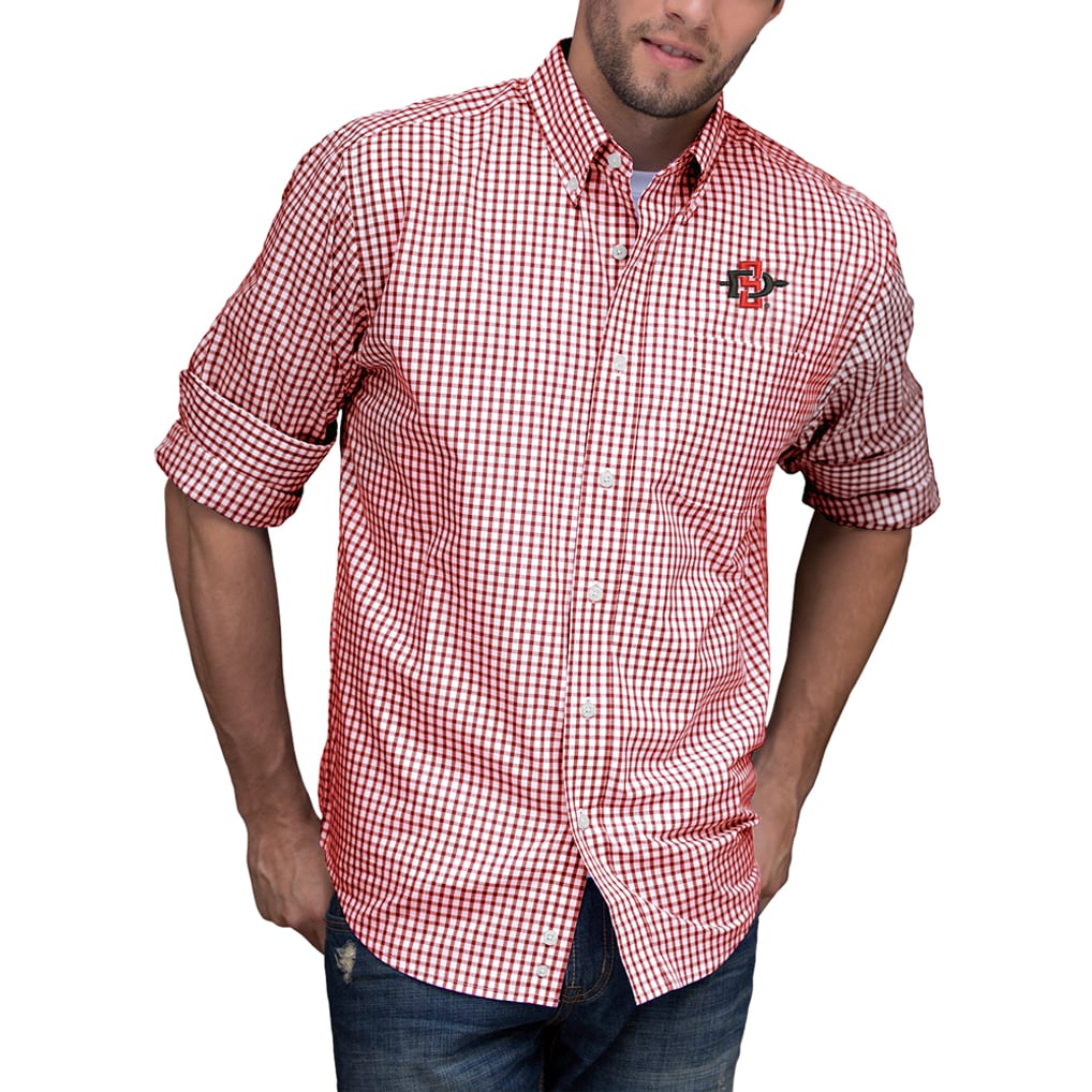 San Diego State Aztecs NCAA Gingham Button-Down Check Shirt - Red/White