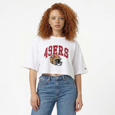  San Francisco 49ers Champion Women's Boyfriend Cropped T-Shirt - White