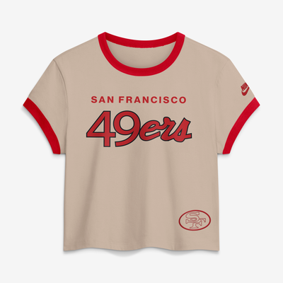San Francisco 49ers Nike Women's Rewind Ringer Mod Cropped T-Shirt - Cream
