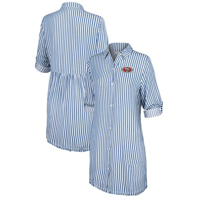 San Francisco 49ers Tommy Bahama Women's Chambray Stripe Cover-Up Shirt Dress - Blue/White
