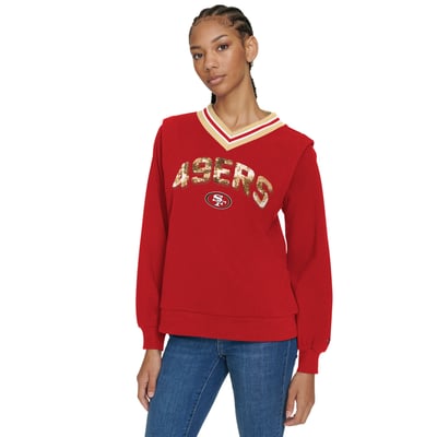 San Francisco 49ers Tommy Hilfiger Women's Alice V-Neck Pullover Sweatshirt - Scarlet