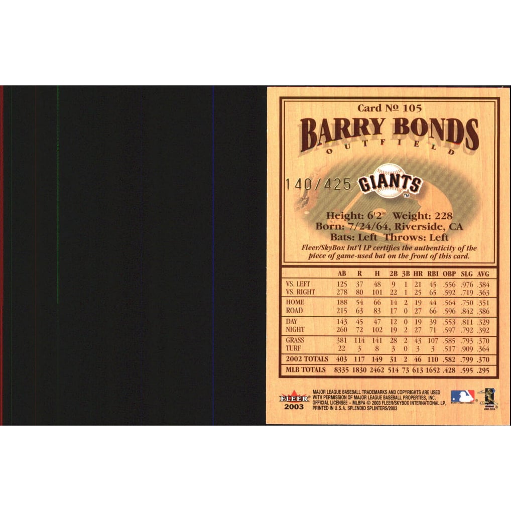2003 Fleer Splendid Splinters Bat Chips #105 Barry Bonds