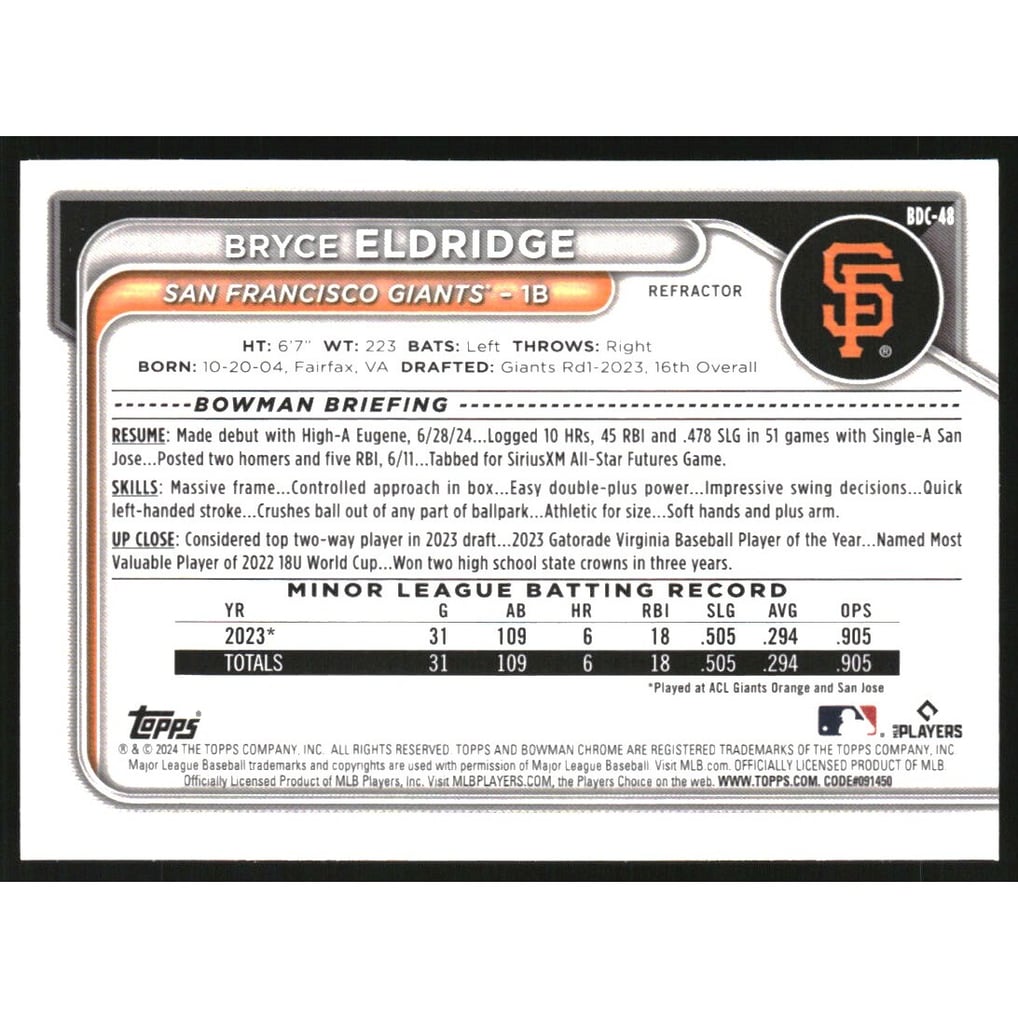 2024 Bowman Chrome Draft Refractors #BDC48 Bryce Eldridge