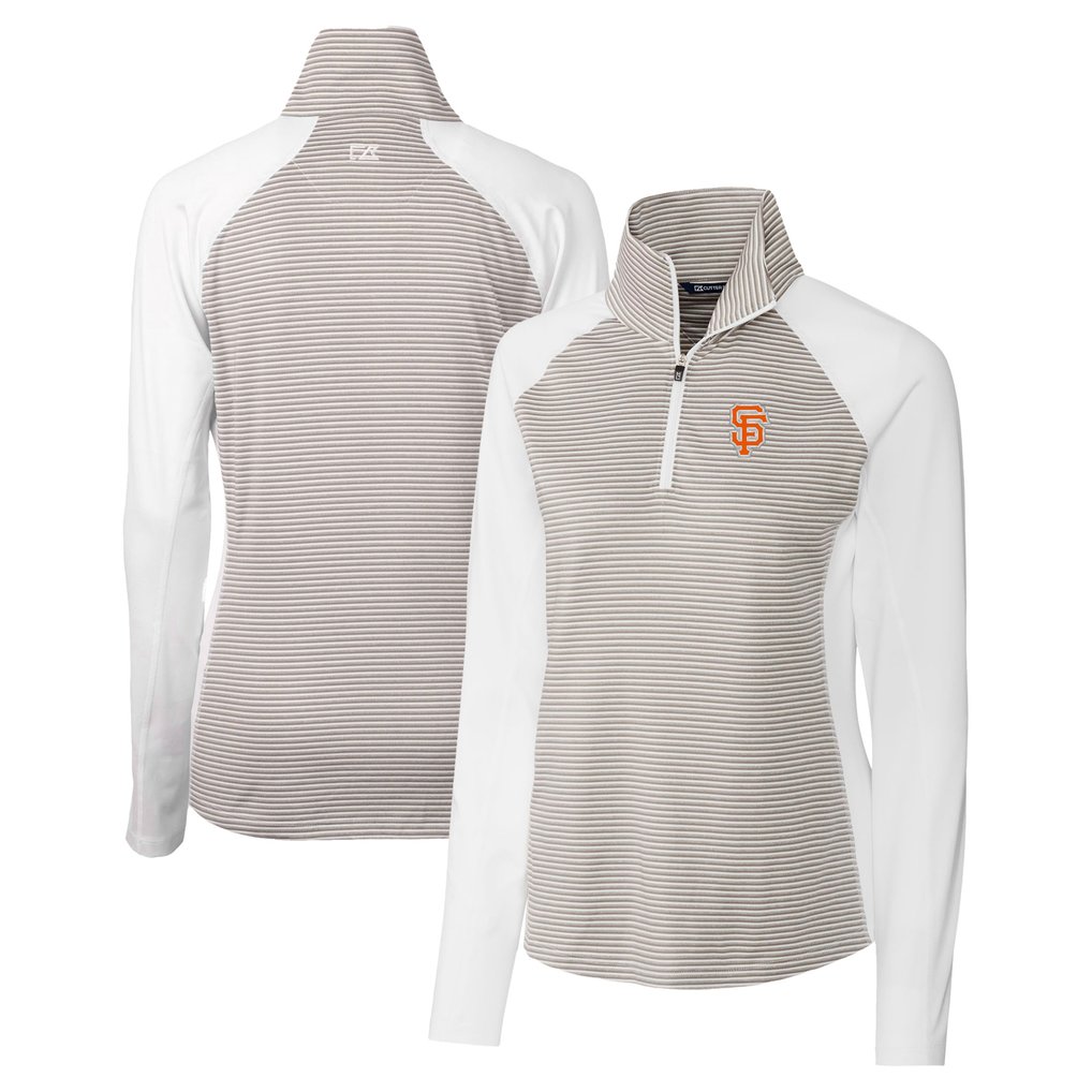 San Francisco Giants Cutter & Buck Women's City Connect Forge Tonal Stripe Stretch Half-Zip Pullover Top - White