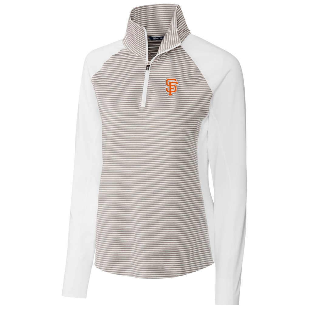  San Francisco Giants Cutter & Buck Women's City Connect Forge Tonal Stripe Stretch Half-Zip Pullover Top - White