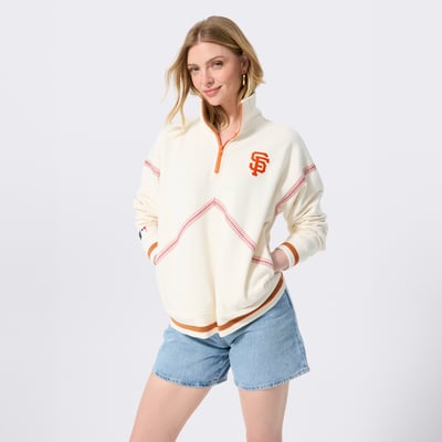  San Francisco Giants Terez Women's Baseball Stitch Quarter-Zip Pullover - Cream