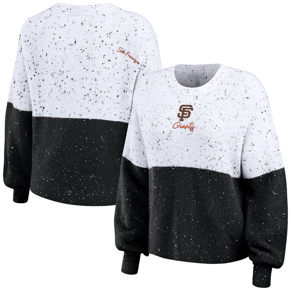 San Francisco Giants WEAR by Erin Andrews Women's Color Block Script Pullover Sweater - White/Black
