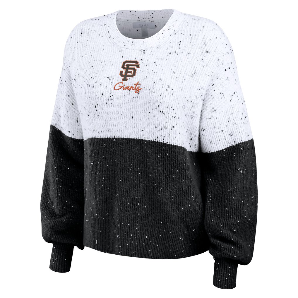 San Francisco Giants WEAR by Erin Andrews Women's Color Block Script Pullover Sweater - White/Black