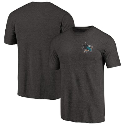 San Jose Sharks Primary Logo Left Chest Distressed Tri-Blend T-Shirt - Black