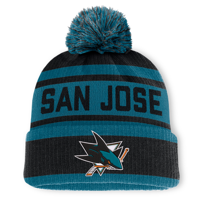 San Jose Sharks Fanatics Fundamental Cuffed Knit Hat with Pom - Black/Teal