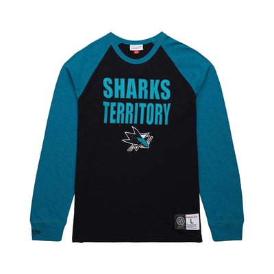  San Jose Sharks Mitchell & Ness Legendary Slub Raglan Long Sleeve T-Shirt - Black/Teal