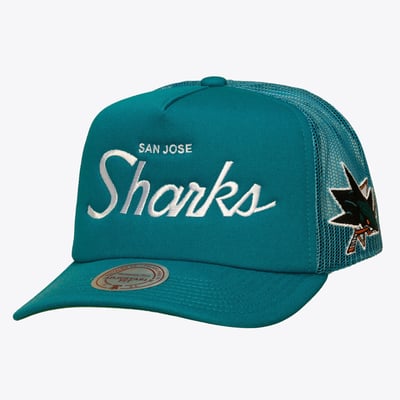 San Jose Sharks Mitchell & Ness Head Coach Trucker Adjustable Hat - Teal