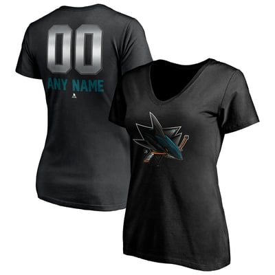 San Jose Sharks Women's Personalized Midnight Mascot Logo V-Neck T-Shirt - Black