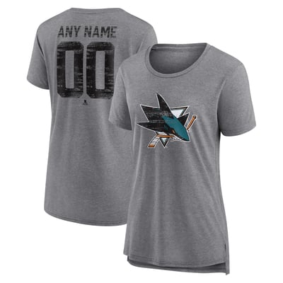 San Jose Sharks Women's Heritage Custom Tri-Blend T-Shirt - Gray