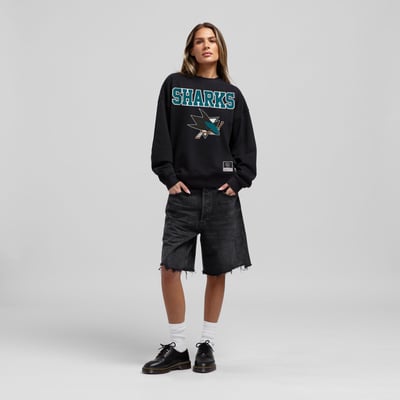  San Jose Sharks Mitchell & Ness Women's Core Oversized Sweatshirt - Black