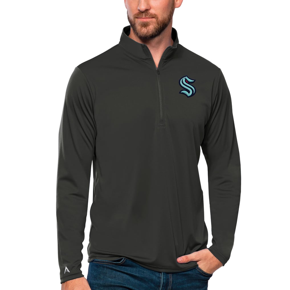 Seattle Kraken Antigua Tribute Quarter-Zip Pullover Top - Charcoal