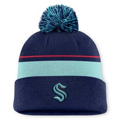Seattle Kraken Fanatics Authentic Pro Rink Cuffed Knit Hat with Pom - Deep Sea Blue