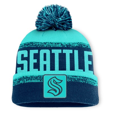 Seattle Kraken Fanatics Fundamentals Thrive Cuffed Knit Hat with Pom - Deep Sea Blue/Light Blue