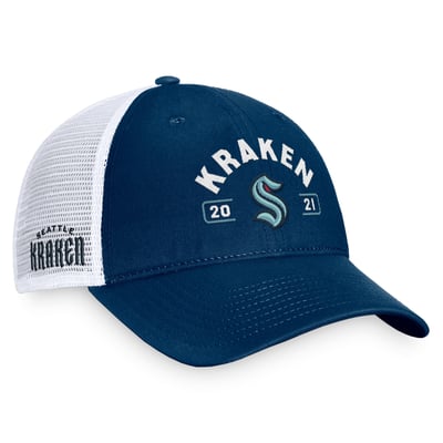 Seattle Kraken Fanatics Free Kick Trucker Adjustable Hat - Deep Sea Blue/White