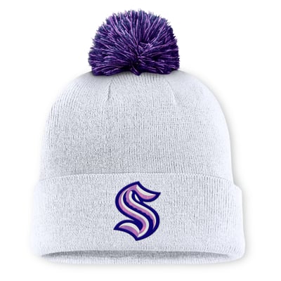  Seattle Kraken Fanatics Authentic Pro Hockey Fights Cancer Cuffed Knit Hat with Pom - White