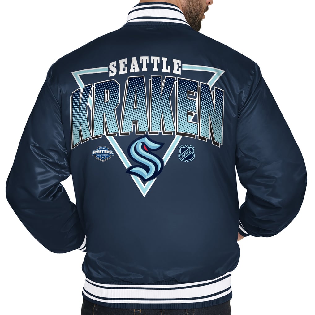 Seattle Kraken Starter Triangle Satin Varsity Full-Snap Jacket - Deep Sea Blue