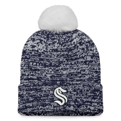 Seattle Kraken Fanatics Women's Glimmer Cuffed Knit Hat with Pom - Deep Sea Blue