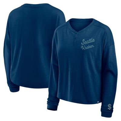 Seattle Kraken Fanatics Women's Oversized All Out Effort Long Sleeve Henley T-Shirt - Deep Sea Blue