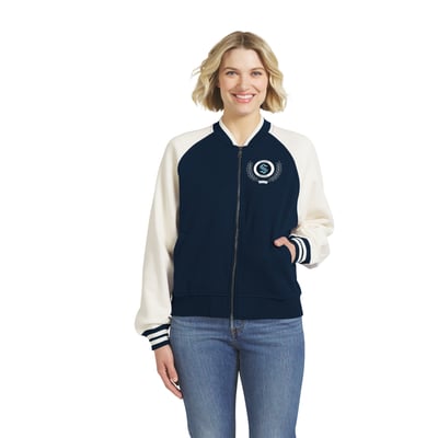 Seattle Kraken WEAR by Erin Andrews Women's Fleece Varsity Full-Zip Jacket - Deep Sea Blue/White