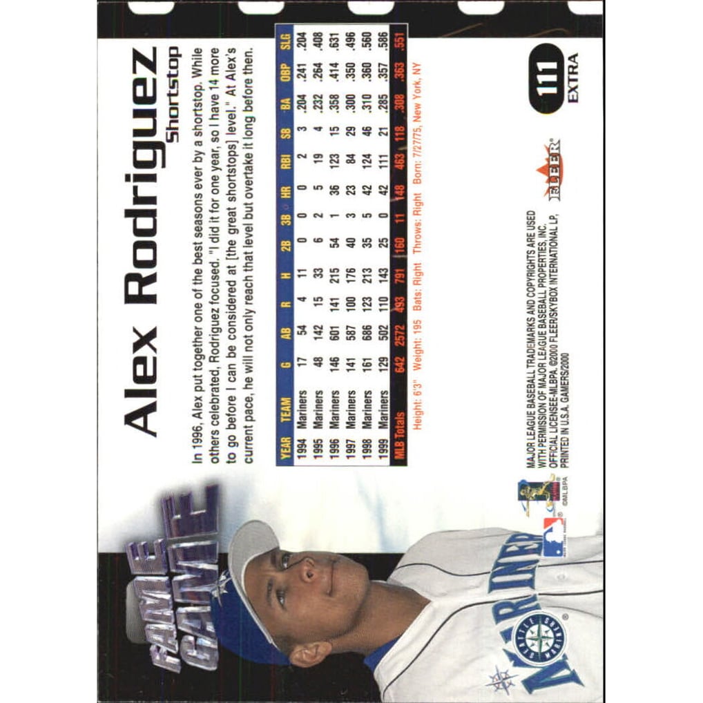 2000 Fleer Gamers Extra #111 Alex Rodriguez FG