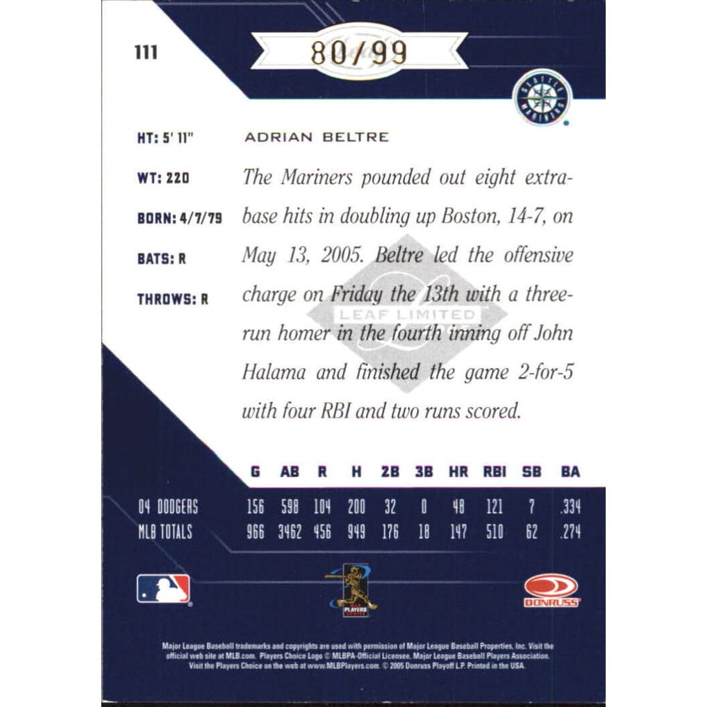 2005 Leaf Limited Bronze Spotlight #111 Adrian Beltre