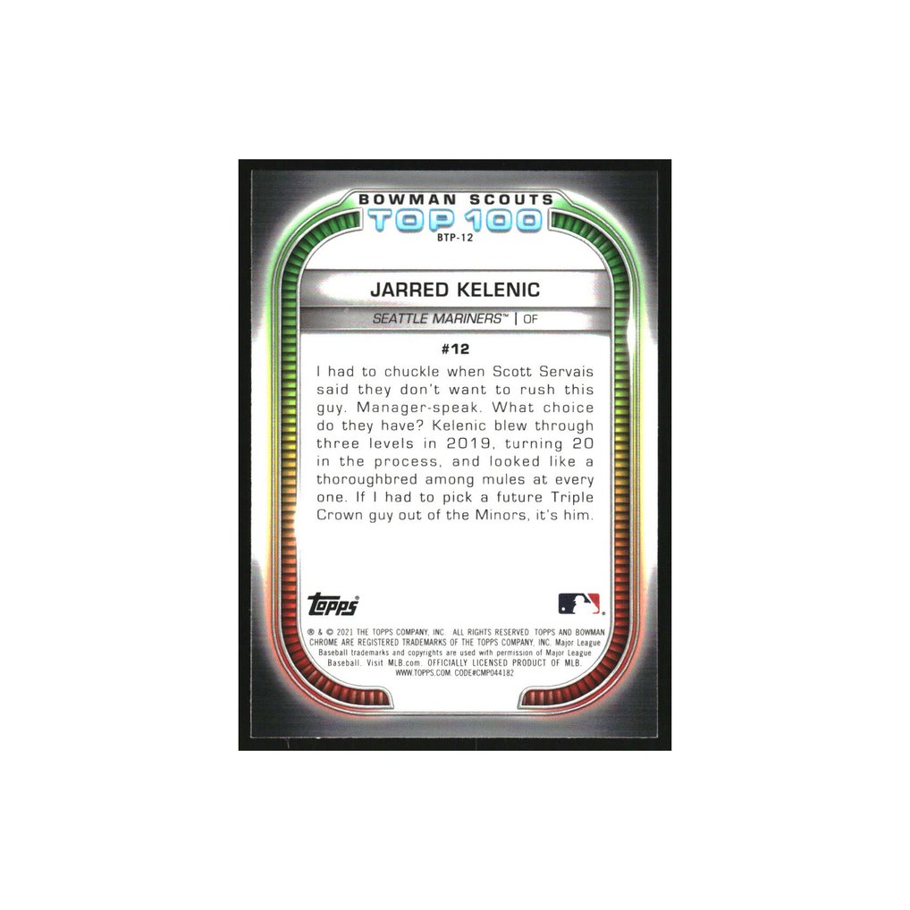 2021 Topps Transcendent VIP Bowman Chrome Scouts Top 100 Jarred Kelenic 1/1