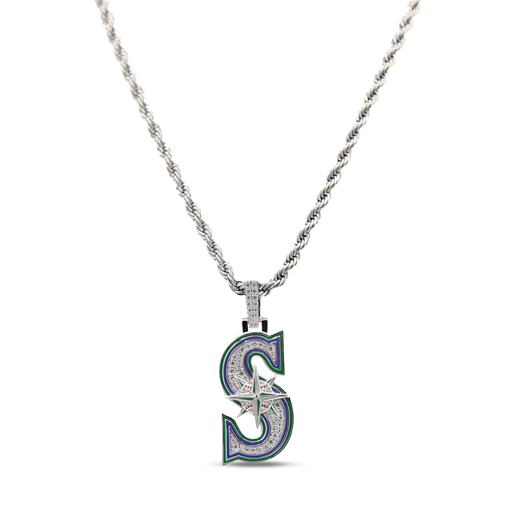 Seattle Mariners GLD 14K White Gold Logo Pendant & 20" Rope Chain