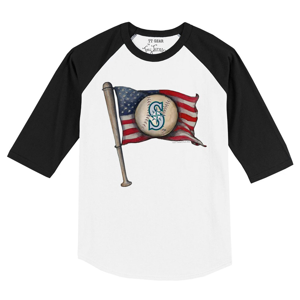 Seattle Mariners Tiny Turnip Infant Baseball Flag Raglan 3/4 Sleeve T-Shirt - White/Black