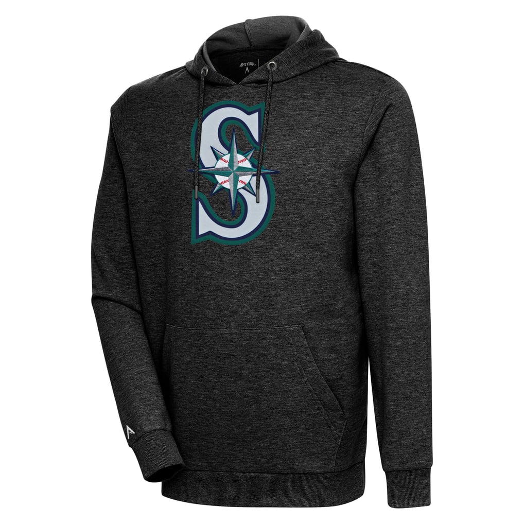 Seattle Mariners Antigua Action Pullover Hoodie - Heather Black