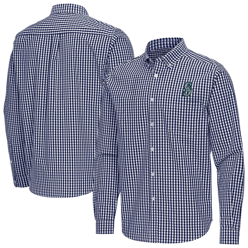Seattle Mariners Antigua Ellis Woven Tri-Blend Button-Down Shirt - Navy