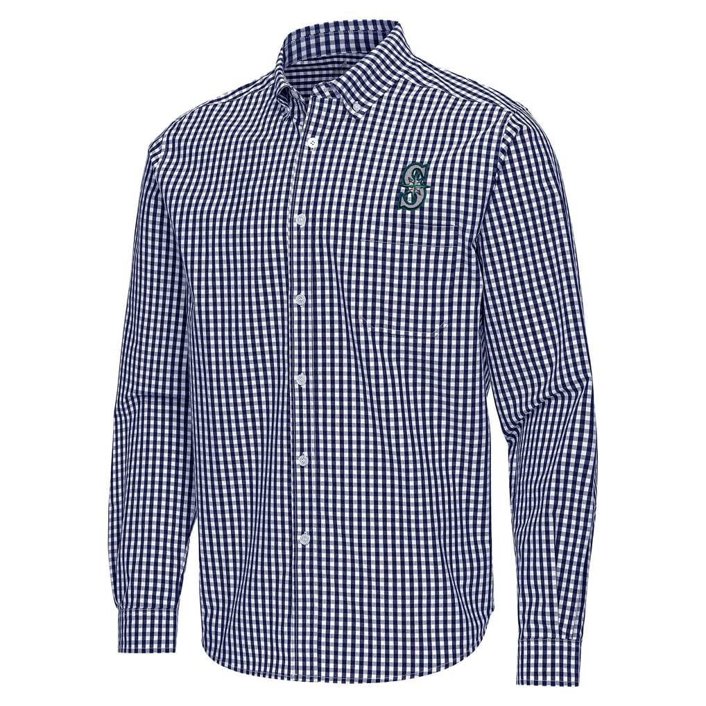 Seattle Mariners Antigua Ellis Woven Tri-Blend Button-Down Shirt - Navy