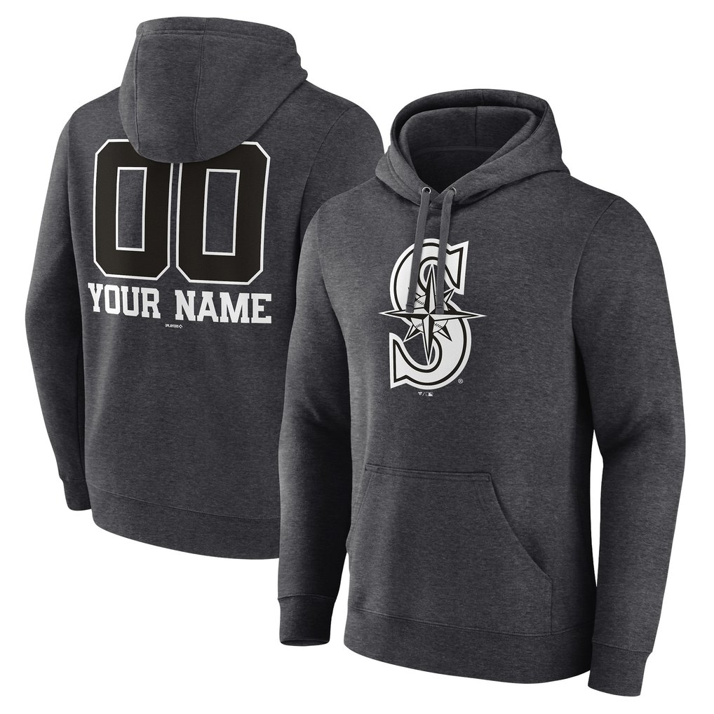 Seattle Mariners Personalized Monochrome Name & Number Pullover Hoodie - Charcoal